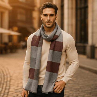 Bufanda Hombre Lana Gris Franja Estilo - Vestiria