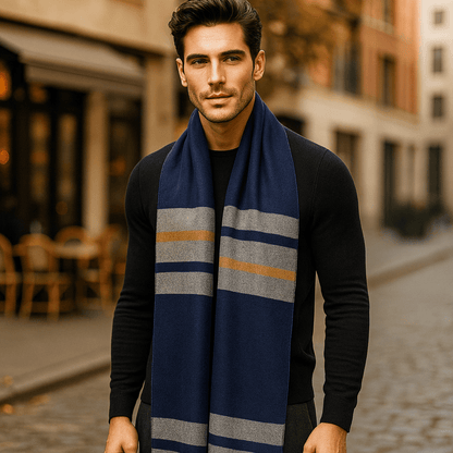 Bufanda Hombre Lana Gris Franja Estilo