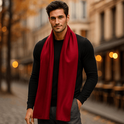 Bufanda Hombre Lana Gris Franja Estilo