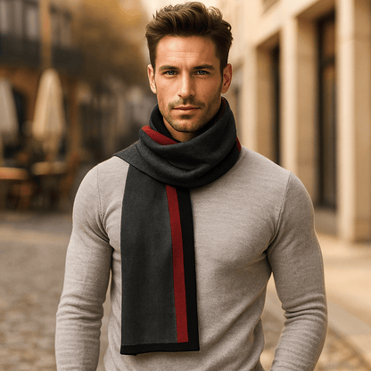 Bufanda Hombre Lana Gris Franja Estilo