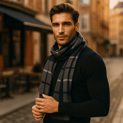 Bufanda Hombre Lana Gris Franja Estilo