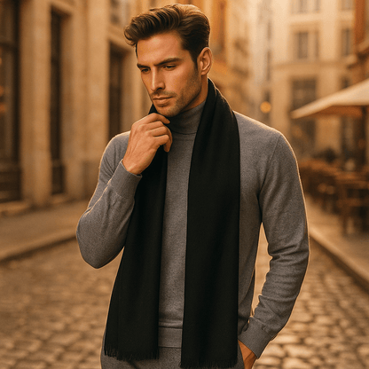 Bufanda Hombre Lana Gris Franja Estilo