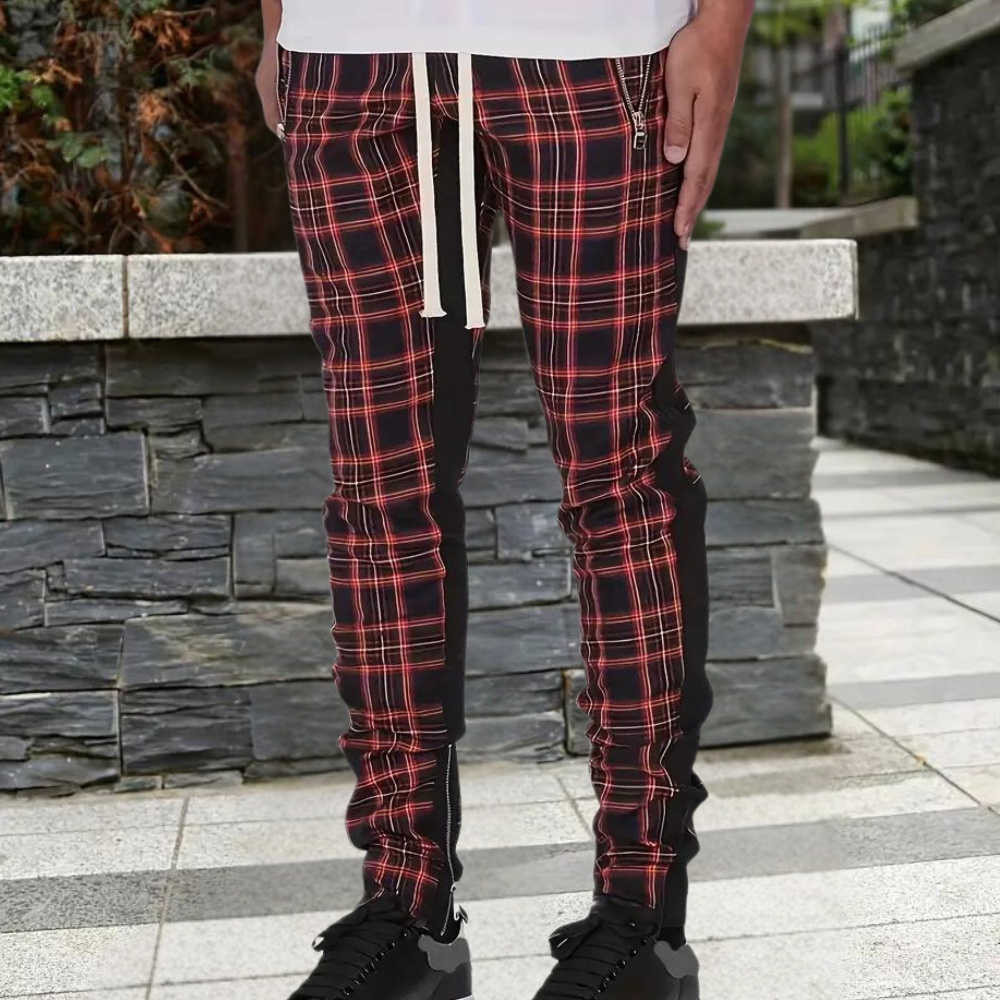 Pantalón deportivo estampado cuadros ajustado hombre