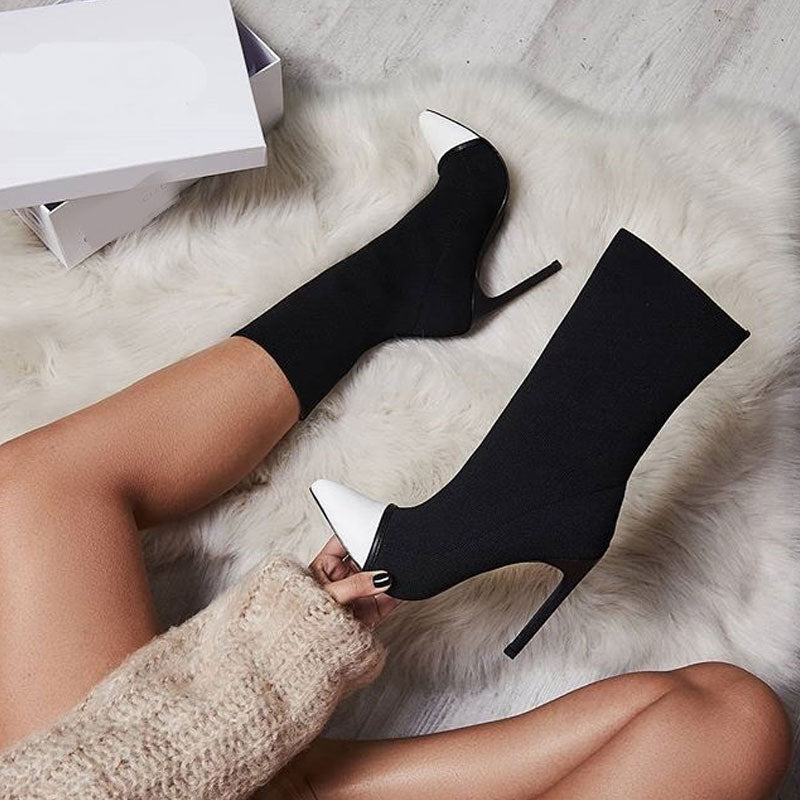 Botas Tacón Alto Mujer Elegantes Bicolor - Vestiria