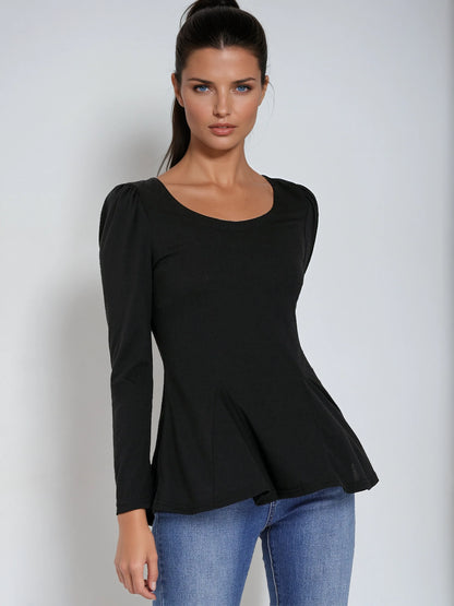 Camiseta mujer manga larga cuello redondo básica - Vestiria