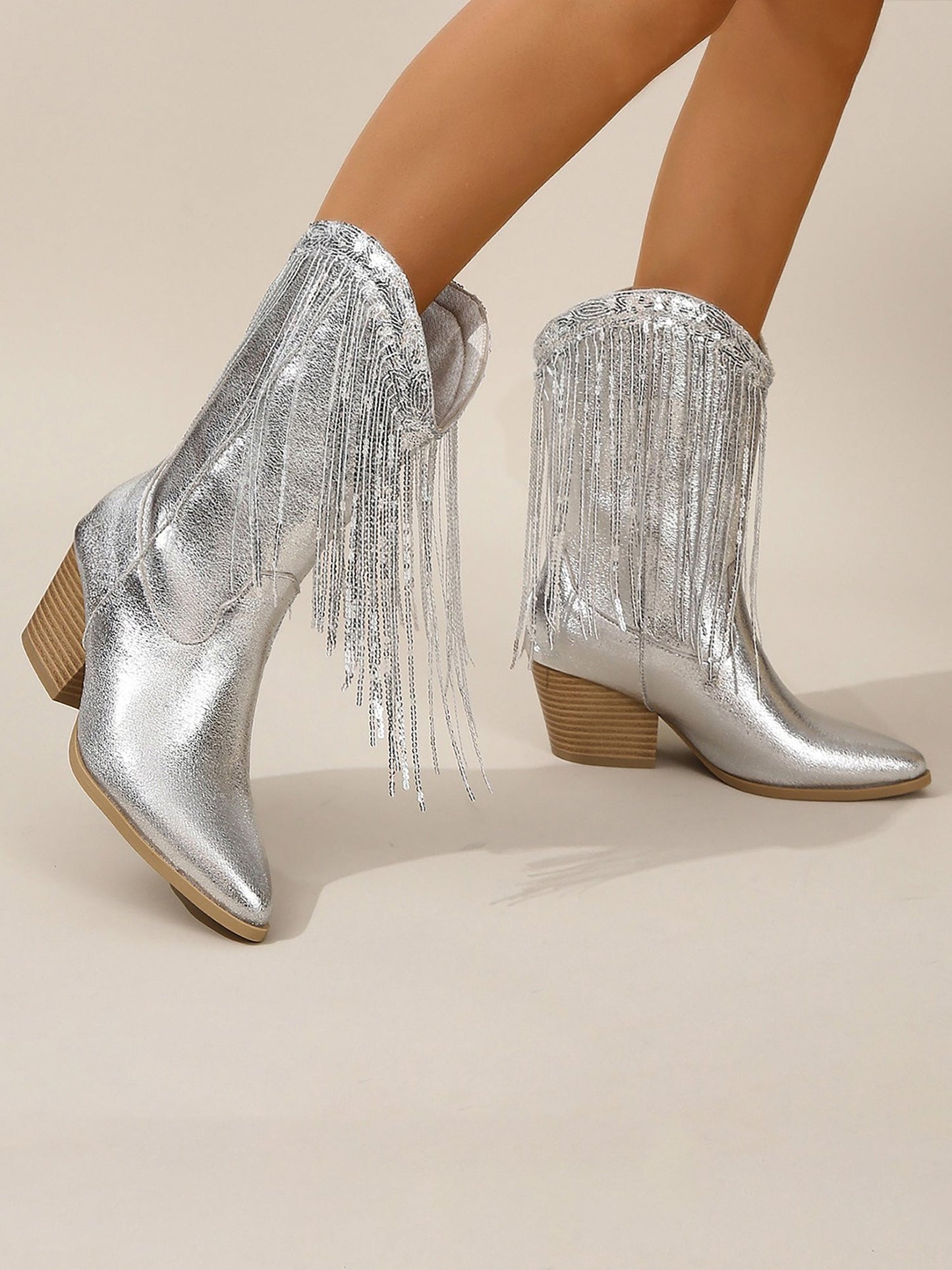 Botas vaqueras Mujer Brillantes con Flecos