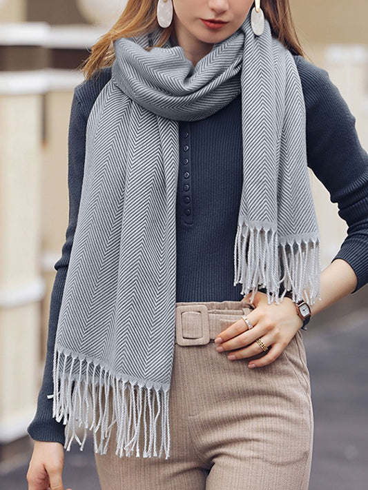 Bufanda Mujer Elegante con Flecos Clásica - Vestiria