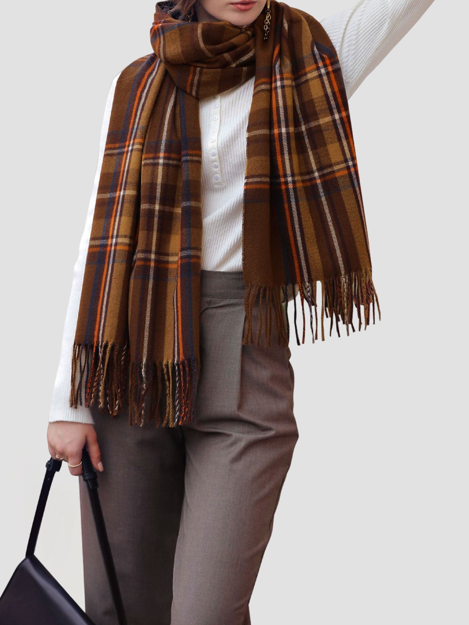 Bufanda Cuadriculada Mujer con Flecos Elegantes - Vestiria