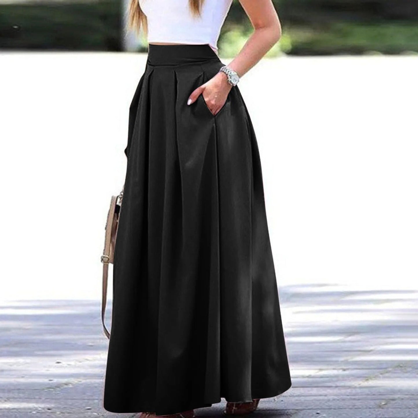 Falda Plisada Alta Elegante Mujer