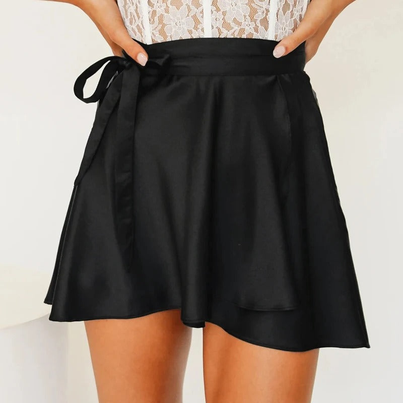 Falda de Satén Talle Alto Elegante Mujer - Vestiria