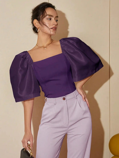 Top Mujer Estilo Vintage Cuello Cuadrado