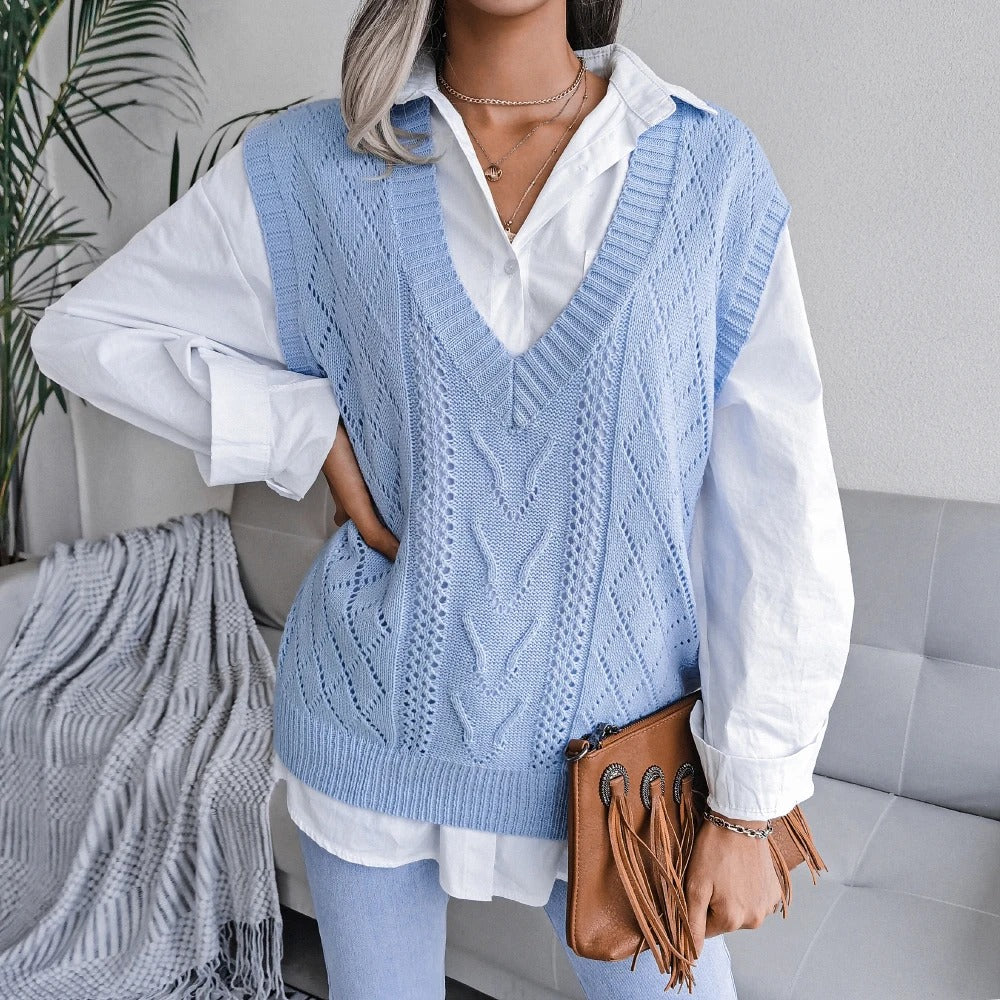 Chaleco Punto Abierto Elegante Mujer