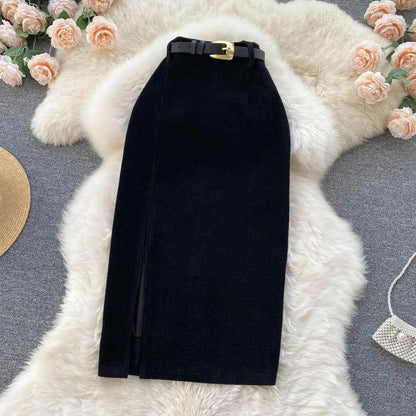 Falda de Pana Cintura Alta Elegante Mujer