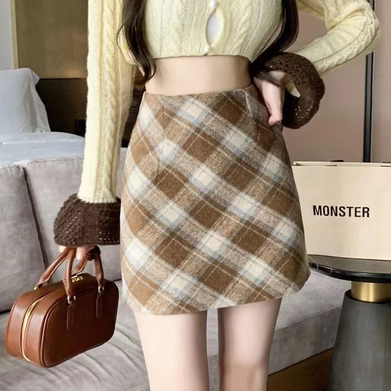 Minifalda Lana Cuadros Invierno Elegante - Vestiria