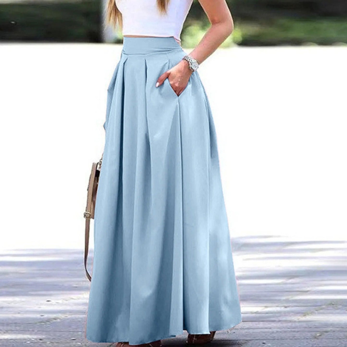Falda Plisada Alta Elegante Mujer