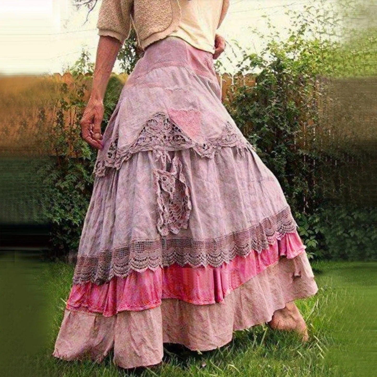 Falda Larga Boho Chic de Encaje Elegante