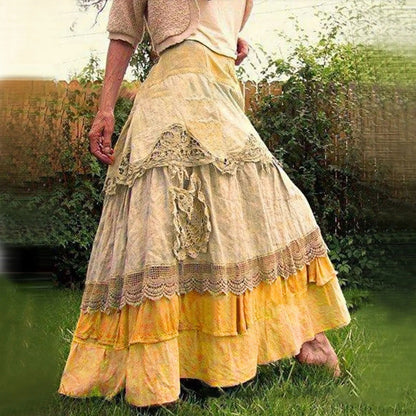 Falda Larga Boho Chic de Encaje Elegante