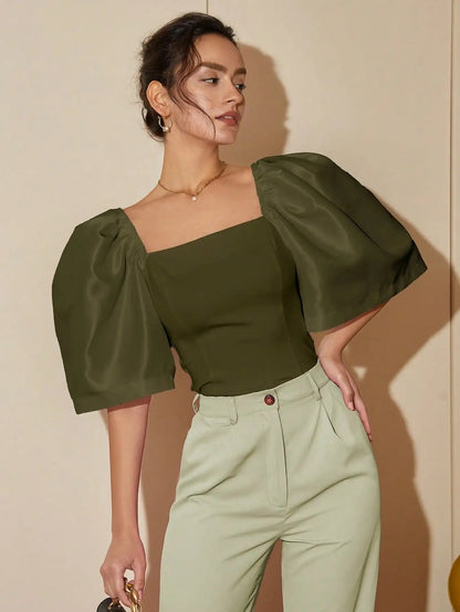 Top Mujer Estilo Vintage Cuello Cuadrado