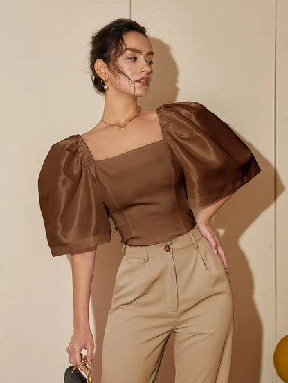 Top Mujer Estilo Vintage Cuello Cuadrado