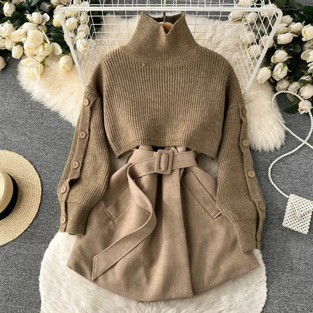 Traje de Dos Piezas Falda Corta Elegante Mujer