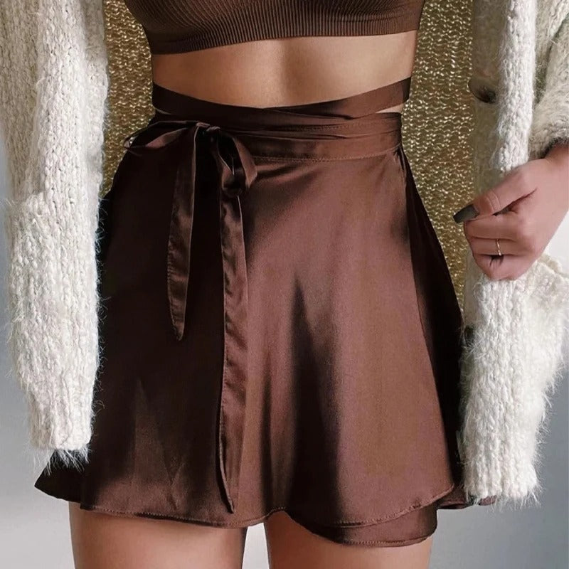 Falda de Satén Talle Alto Elegante Mujer