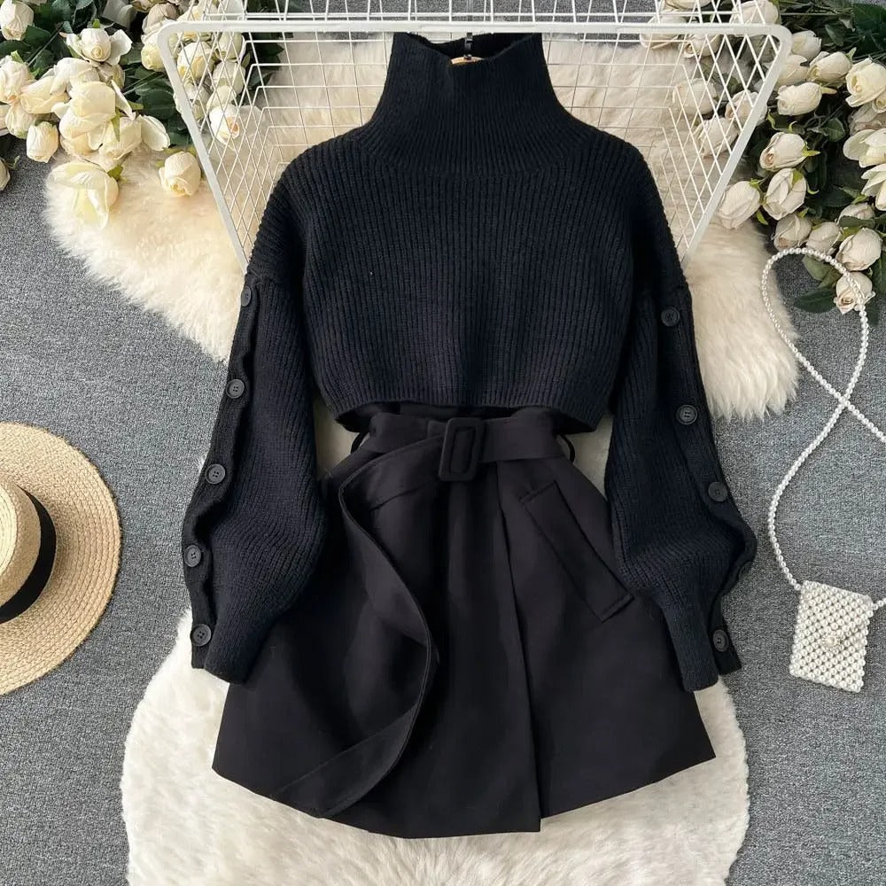 Traje de Dos Piezas Falda Corta Elegante Mujer