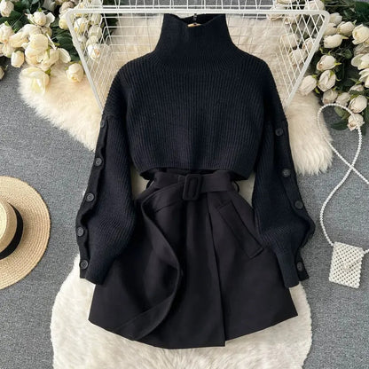 Traje de Dos Piezas Falda Corta Elegante Mujer
