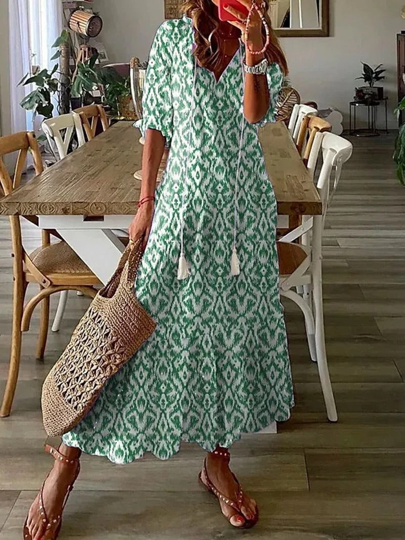 Vestido Largo Floral Estampado con Lazo Cintura