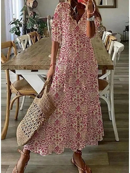 Vestido Largo Floral Estampado con Lazo Cintura