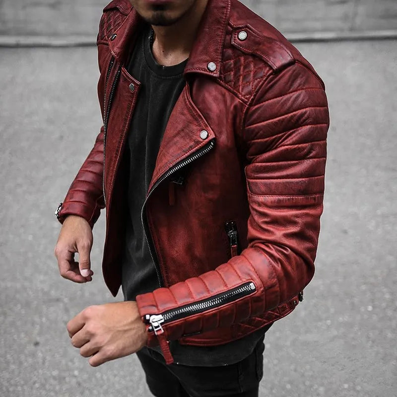 Chaqueta Cuero Moto Hombre Estilo Clásico