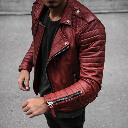 Chaqueta Cuero Moto Hombre Estilo Clásico
