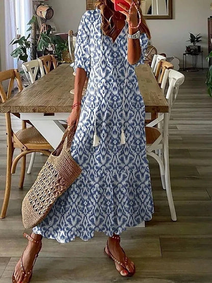 Vestido Largo Floral Estampado con Lazo Cintura