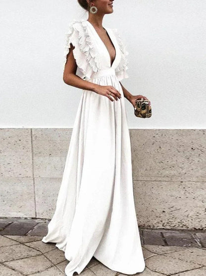 Vestido Elegante Escote V y Mangas Voladas