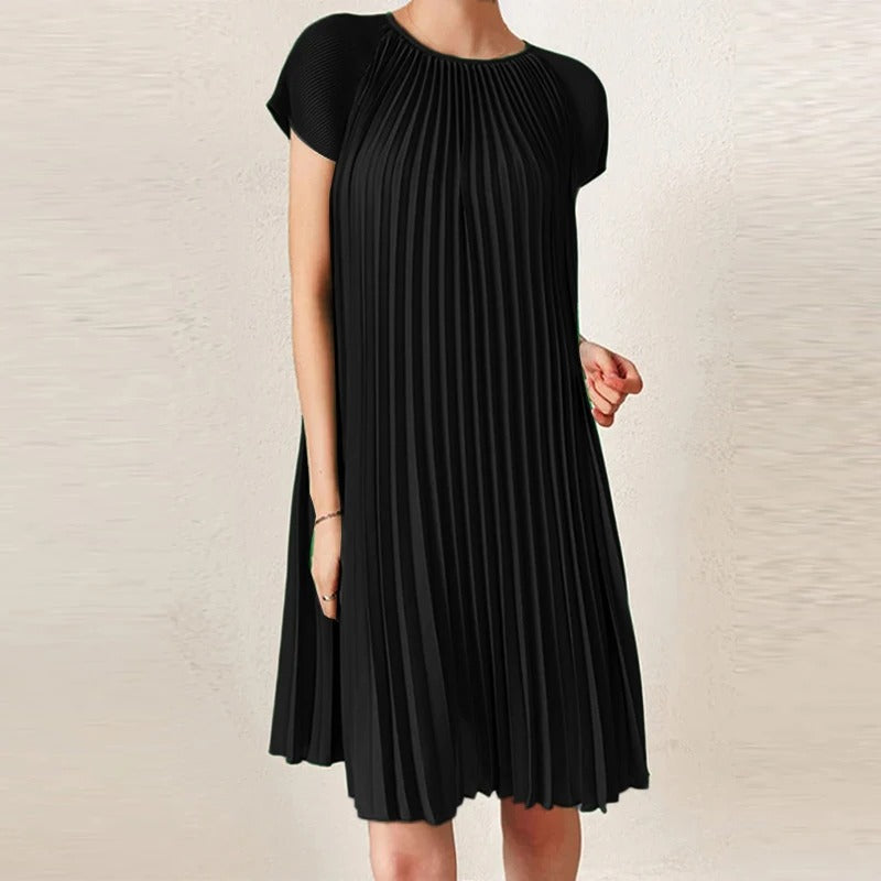 Vestido Midi Plisado Elegante Cuello Redondo - Vestiria