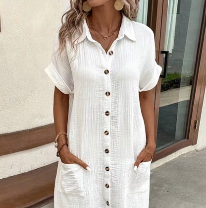 Vestido Lino Ligero con Botones Clásicos