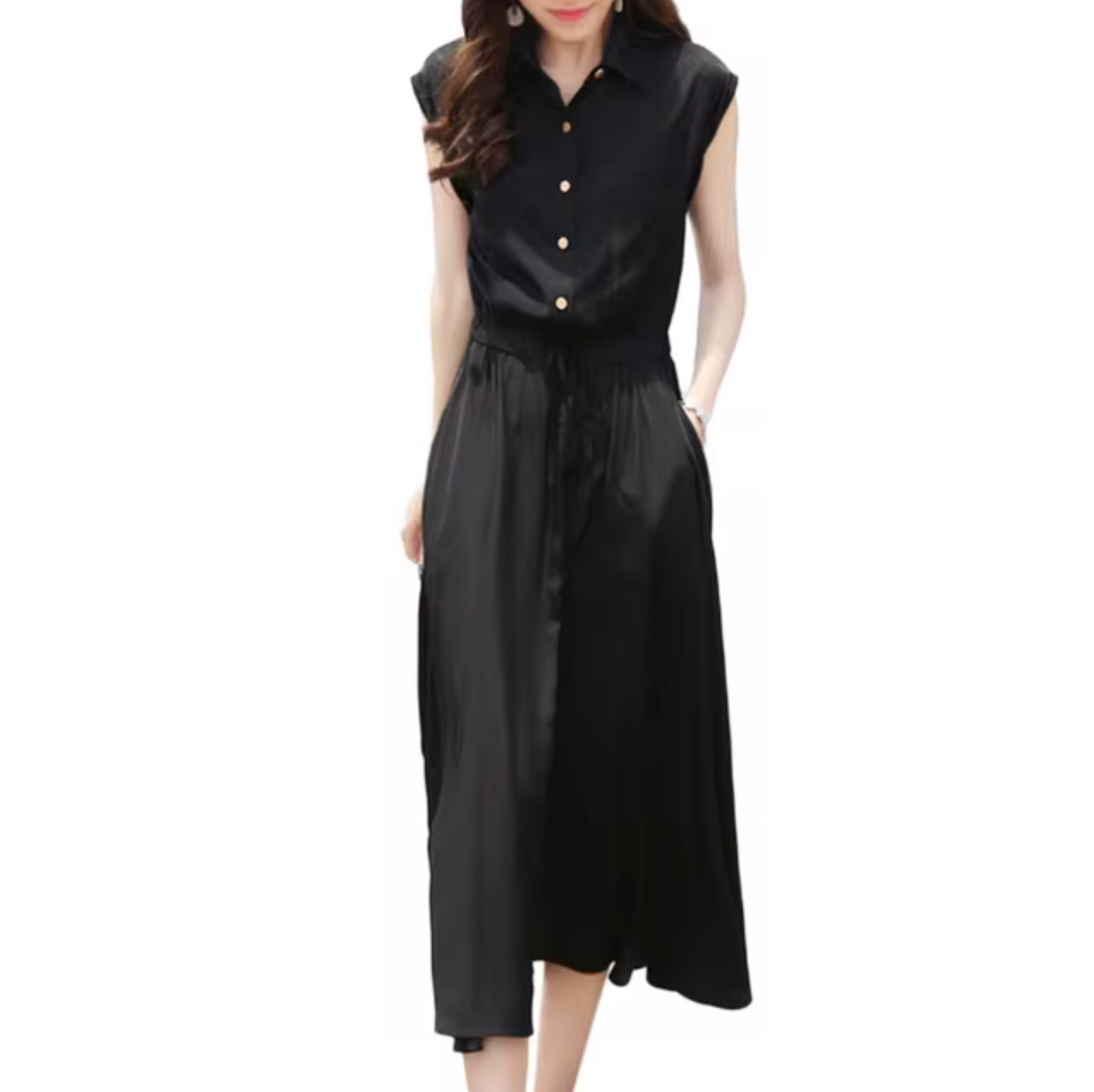 Vestido Elegante Sin Mangas con Cinturón