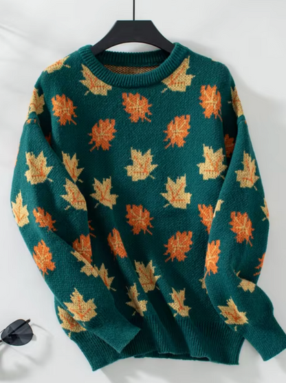 Jersey de punto estampado de hojas otoñales - Vestiria