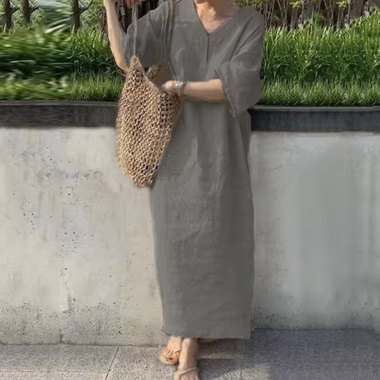 Vestido Lino Natural Amplio y Fresco - Vestiria