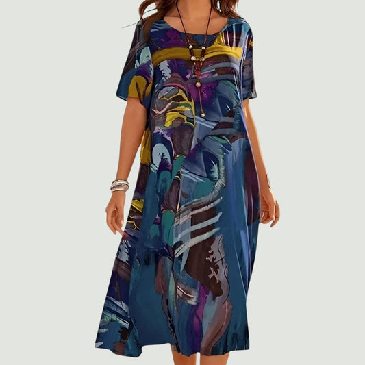 Vestido Mujer Midi Amplio Con Mangas Cortas - Vestiria
