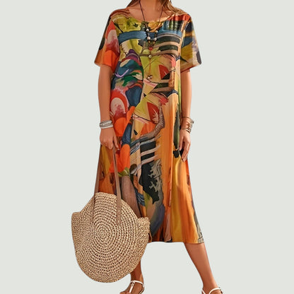 Vestido Mujer Midi Amplio Con Mangas Cortas