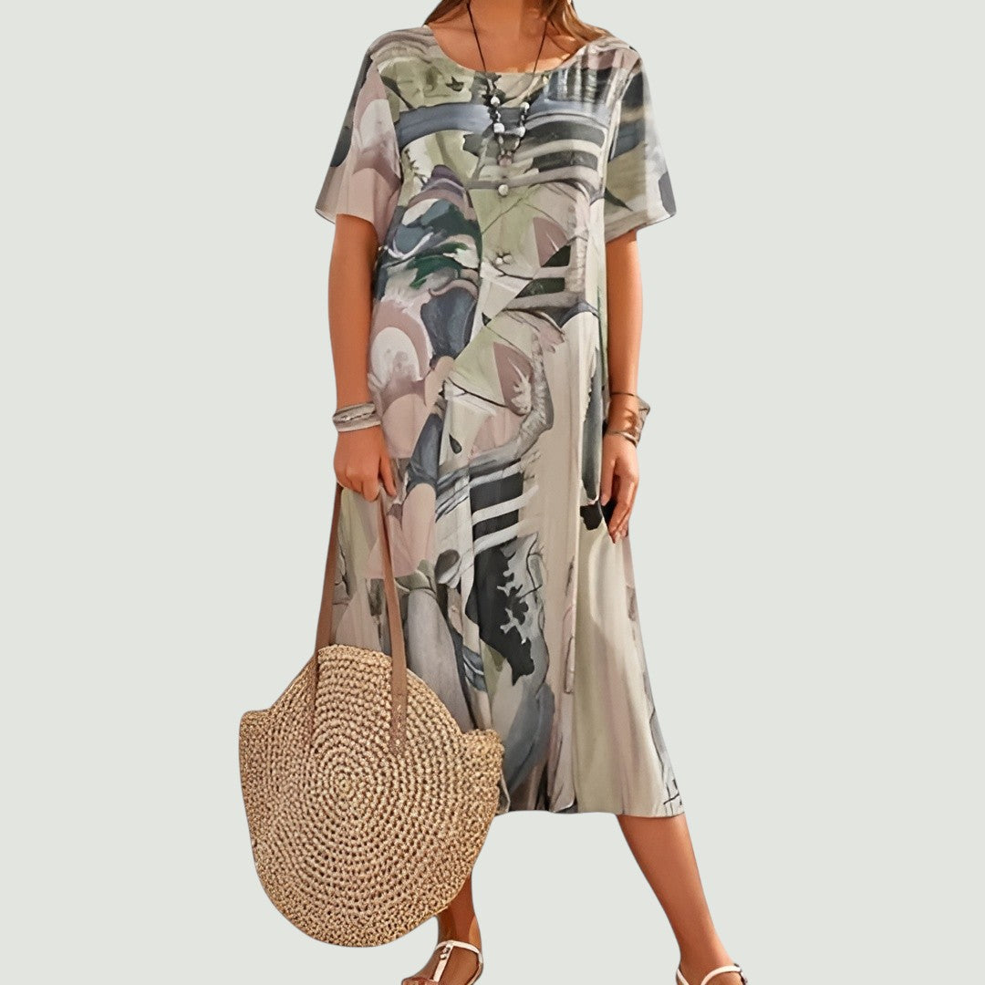 Vestido Mujer Midi Amplio Con Mangas Cortas