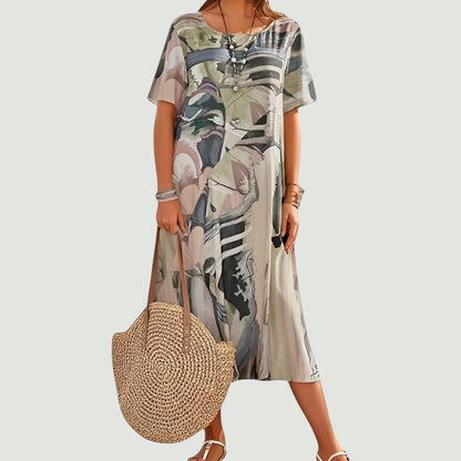 Vestido Mujer Midi Amplio Con Mangas Cortas