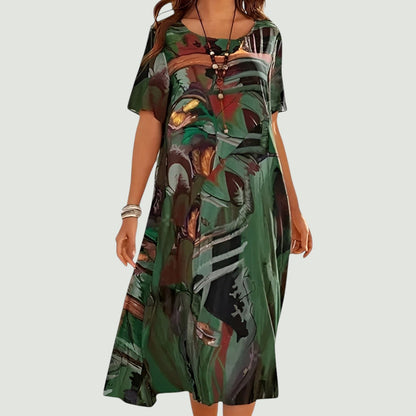 Vestido Mujer Midi Amplio Con Mangas Cortas