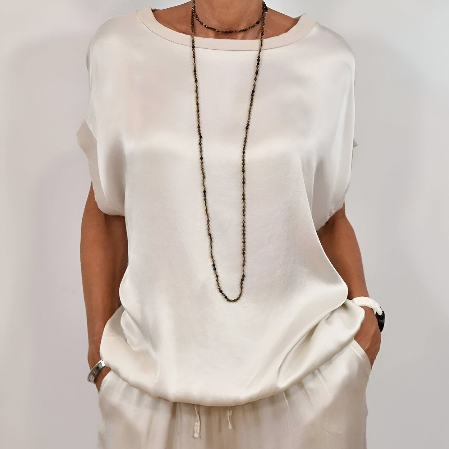 Pantalón y Top de Noche Satinado Elegante