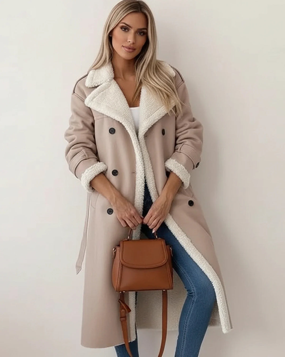 Abrigo Sherpa Femenino Largo Abrigado Invierno