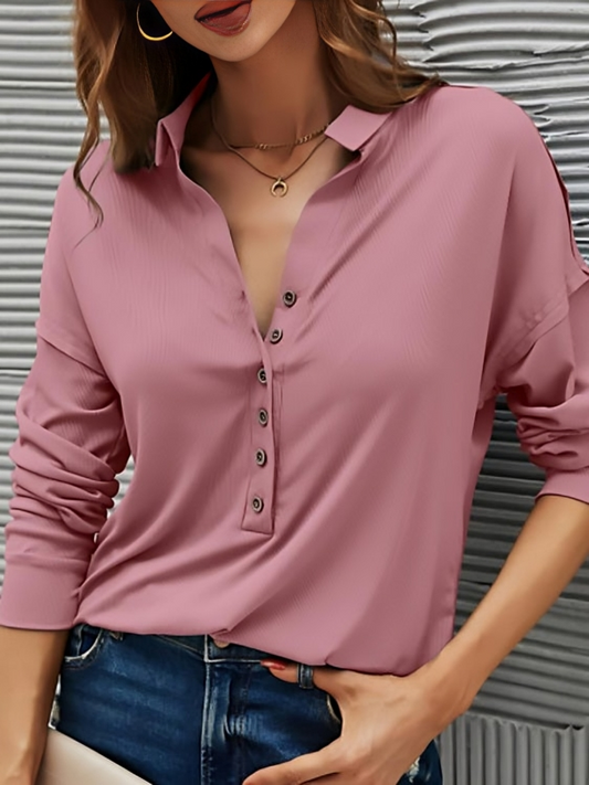 Blusa Mujer Cálida Manga Larga Botones - Vestiria