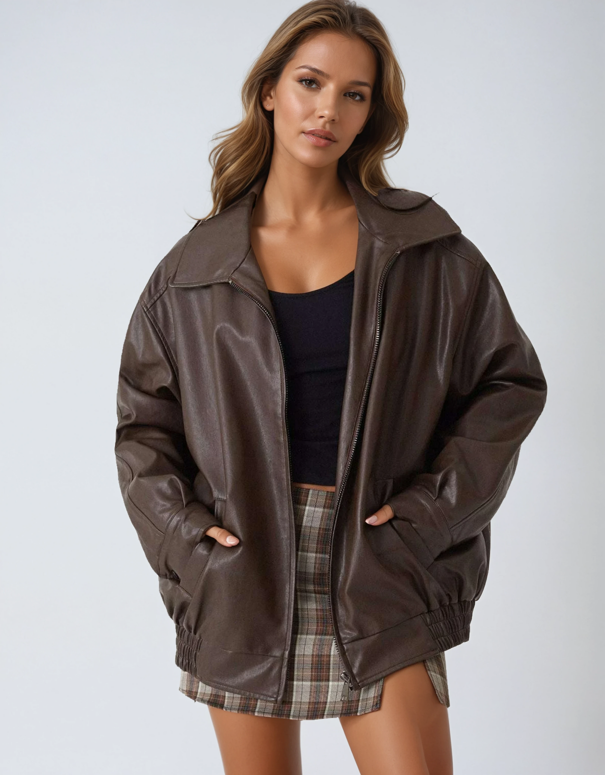 Chaqueta Mujer Piel Sintética Oversize - Vestiria