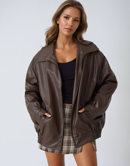 Chaqueta Mujer Piel Sintética Oversize - Vestiria