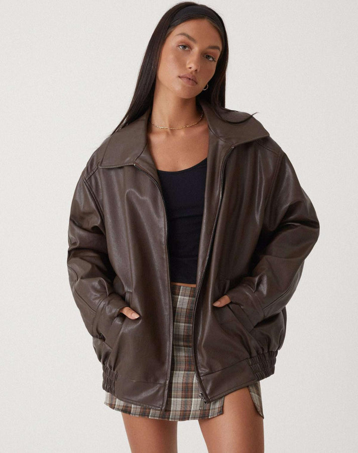 Chaqueta Mujer Cuero Falso Amplia - Vestiria