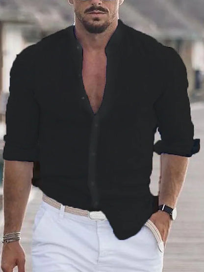 Camisa Hombre Cuello Mao Botones Clásica